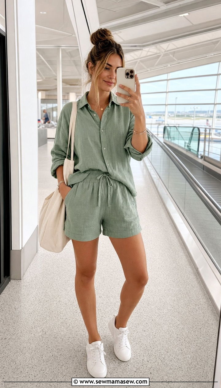 Linen Matching Set With White Sneakers - 25 Coastal granddaughter outfit ideas