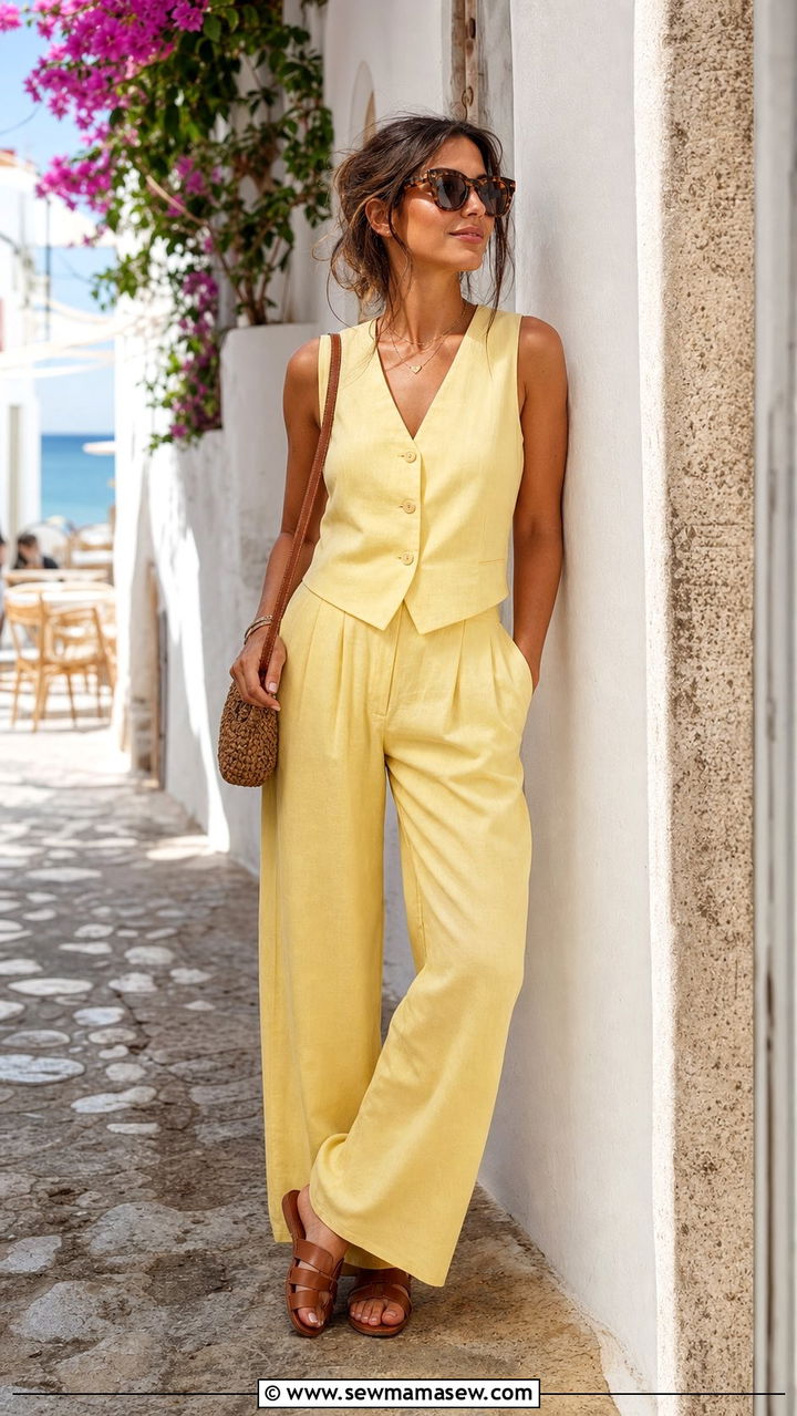 Linen Matching Set with Flat Sandals - 25 European vacation outfit ideas 2026