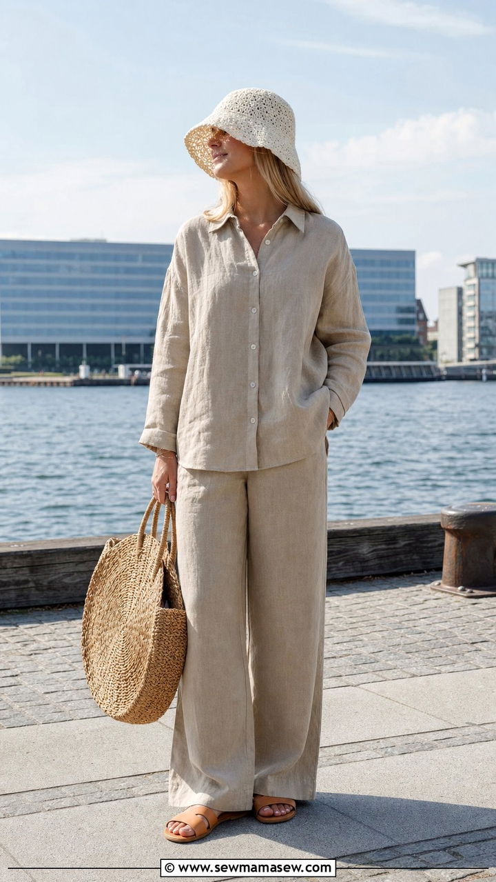 Linen Matching Set with Woven Bag - 25 Copenhagen outfits inspo
