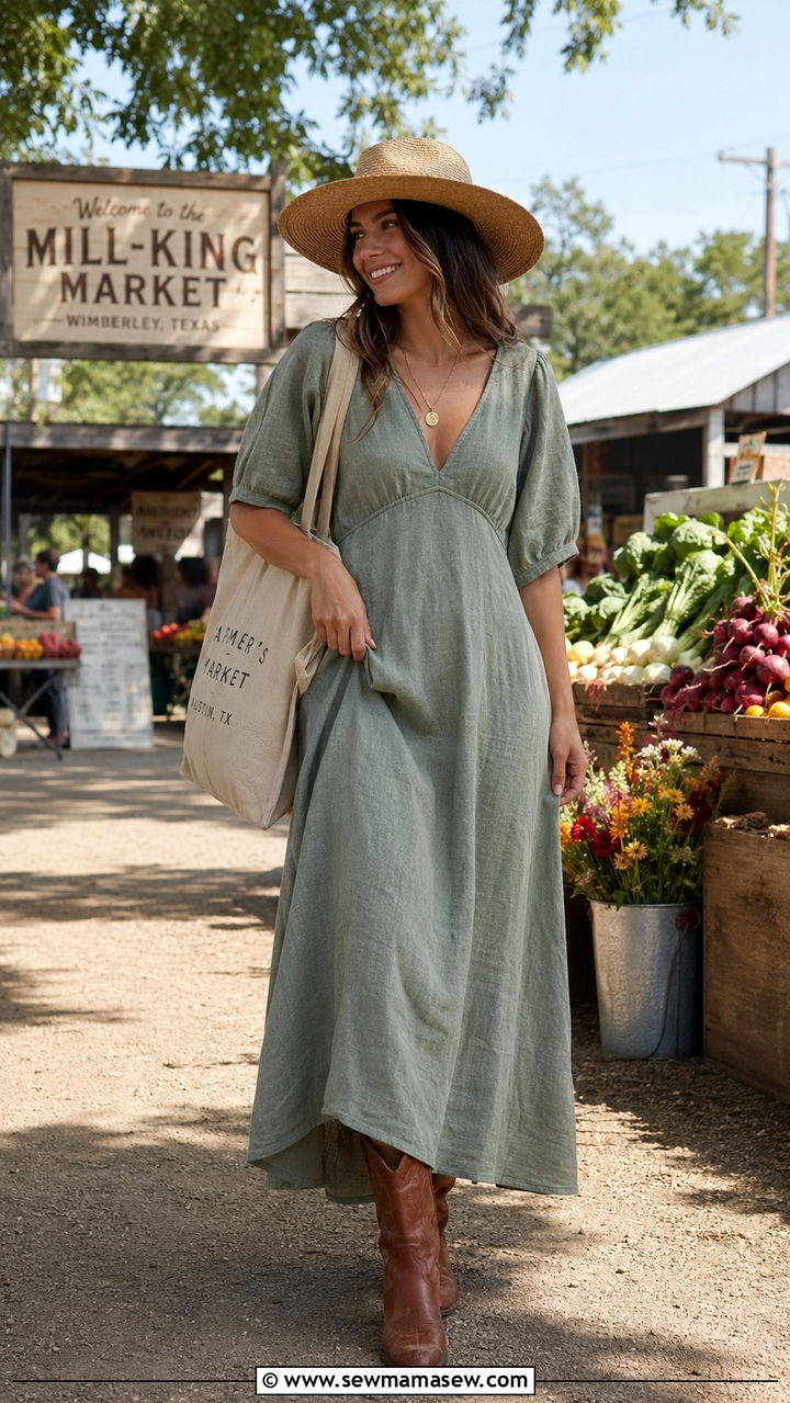 Linen Maxi Dress With Cowboy Boots Summer - 30 Texas outfit ideas for women