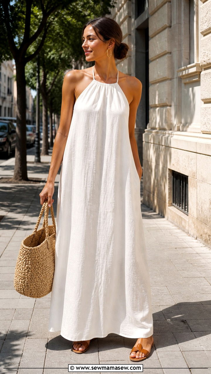 Linen Maxi Dress with Flat Sandals - 40 Chic summer outfits