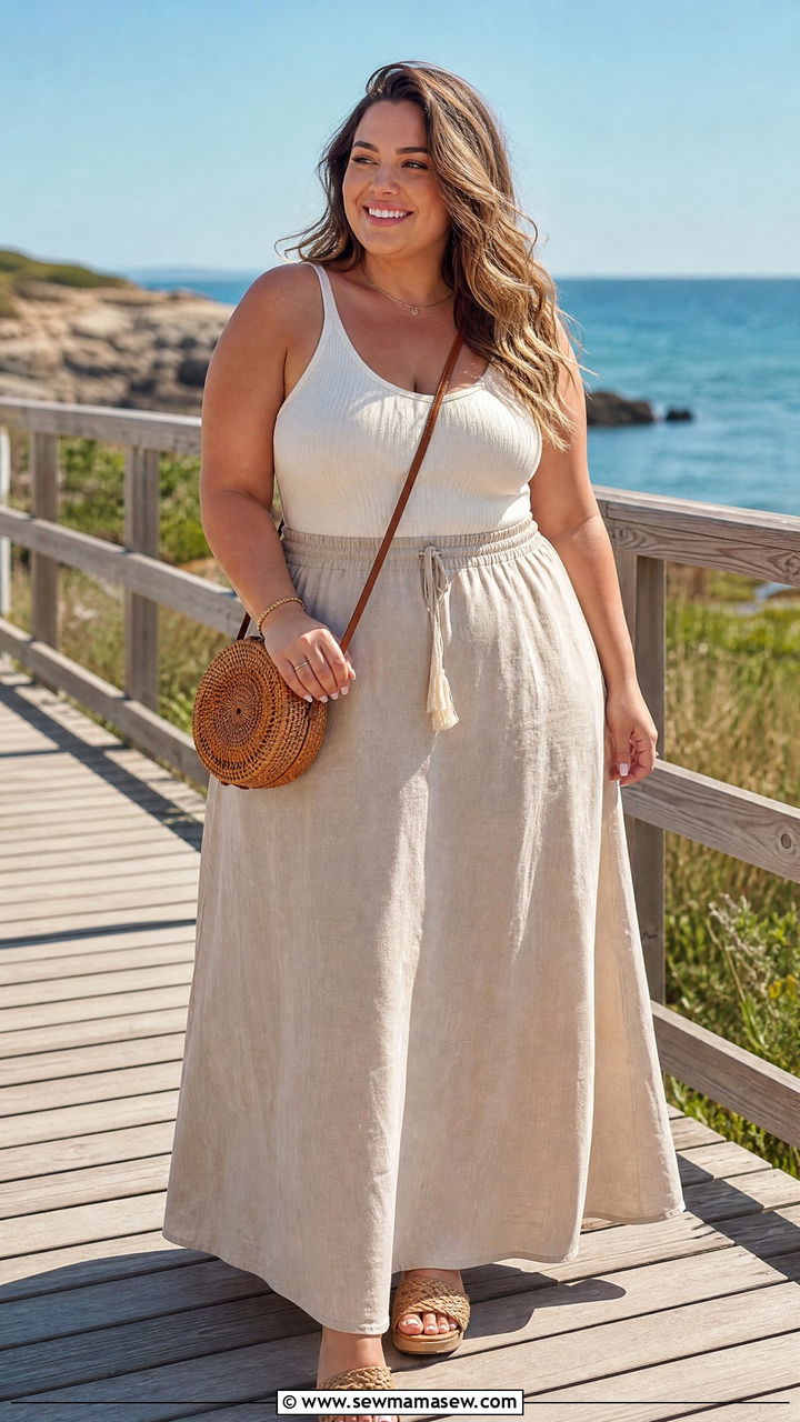 Linen Maxi Skirt Summer Vacation Outfit - 25 Maxi skirt outfit ideas plus size