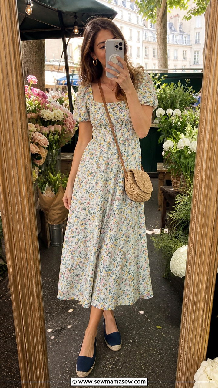 Linen Midi Skirt with Fitted Knit Tank - 40 summer parisian outfits