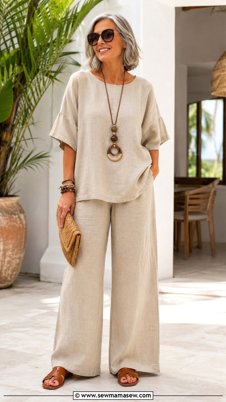 Linen Palazzo Pants With Coordinated Top - 30 Party outfits for women over 60