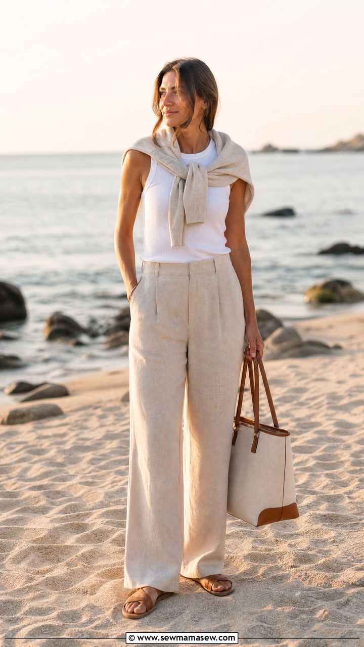 Linen Pants And Lightweight Sweater Outfit - 30 Summer capsule wardrobe minimalist