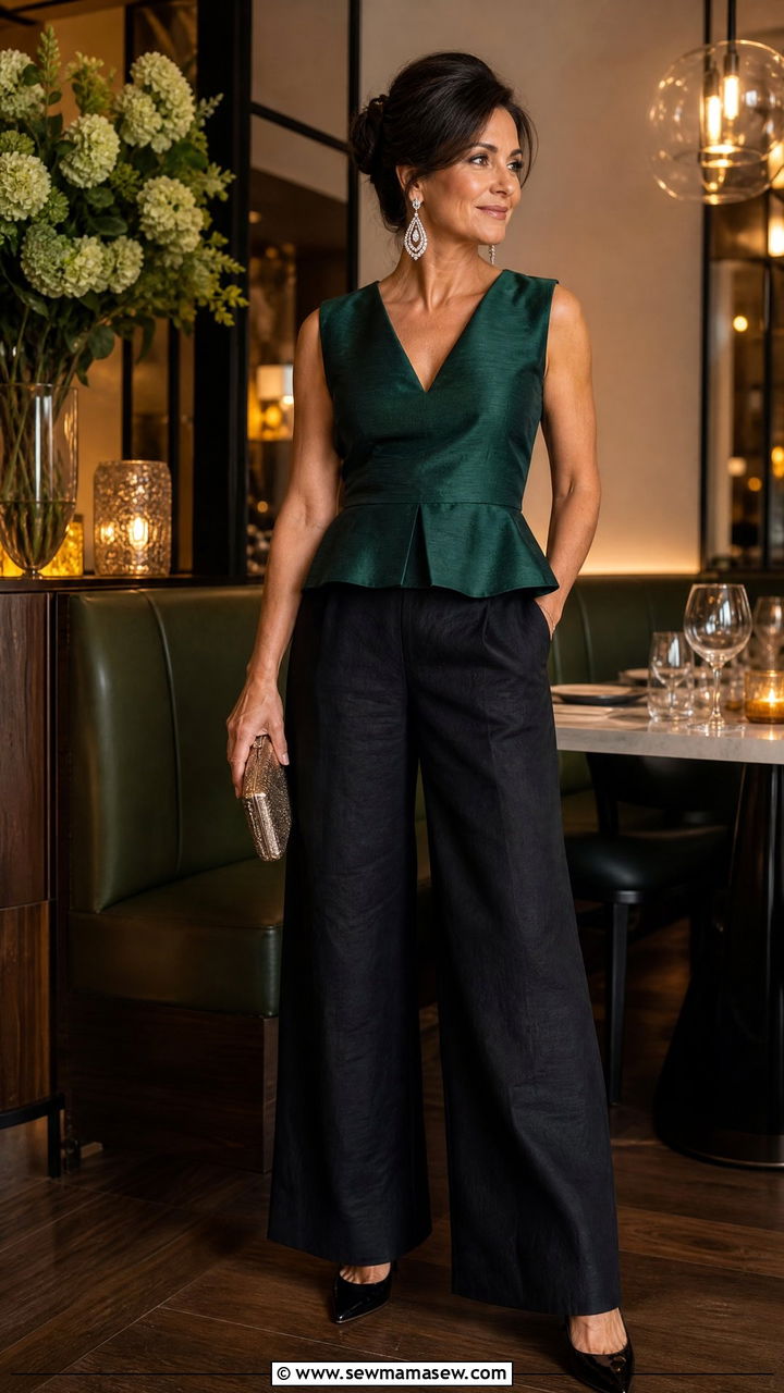 Linen Pants And Peplum Top Dinner Outfit - 30 linen pants outfits for women over 40