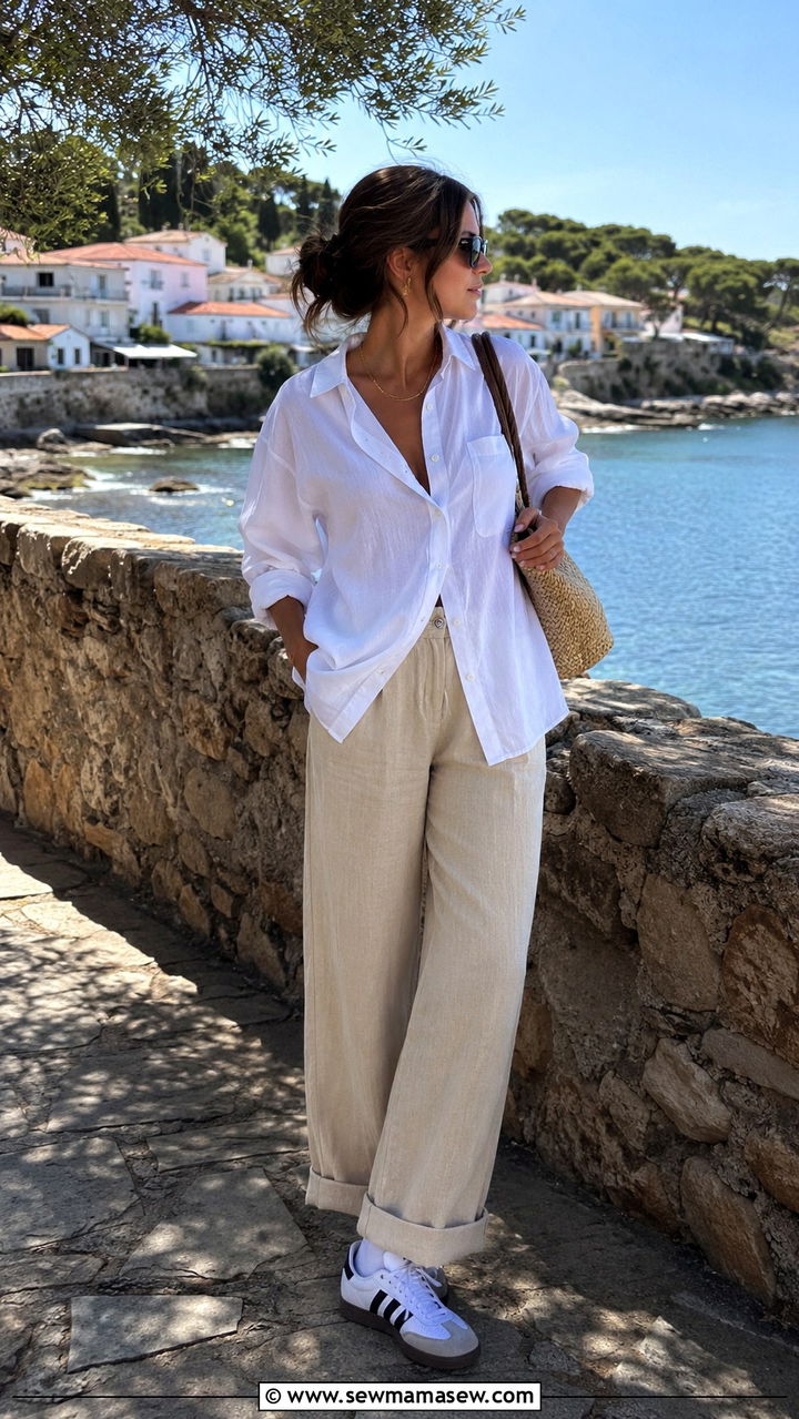 Linen Pants And Relaxed Shirt With Adidas Samba - 20 How to style Adidas Samba