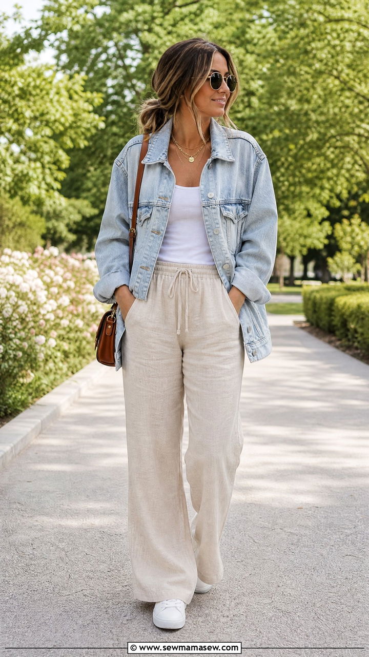 Linen Pants Outfit With Denim Jacket - 25 linen pants outfits inspo