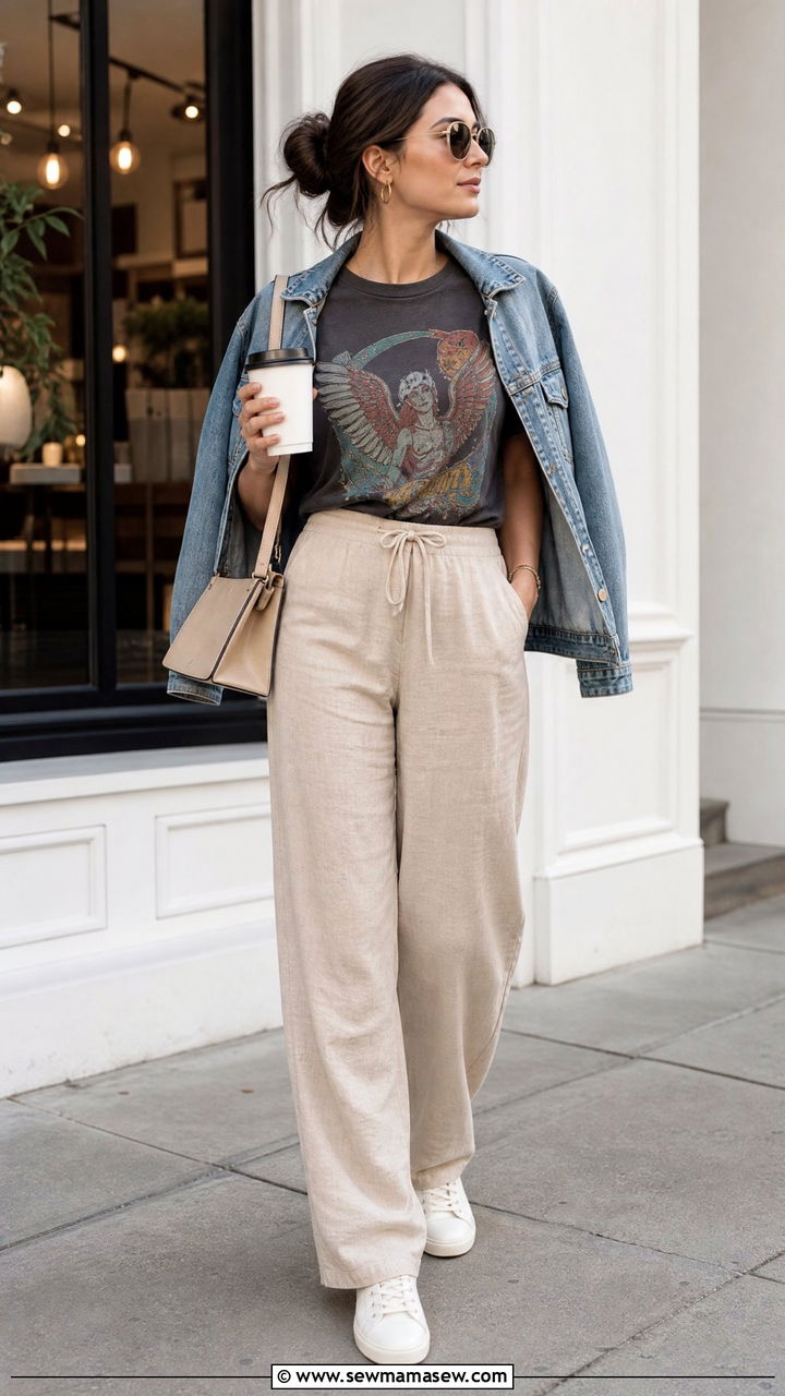 Linen Pants Outfit With Graphic Tee - 25 linen pants outfits inspo