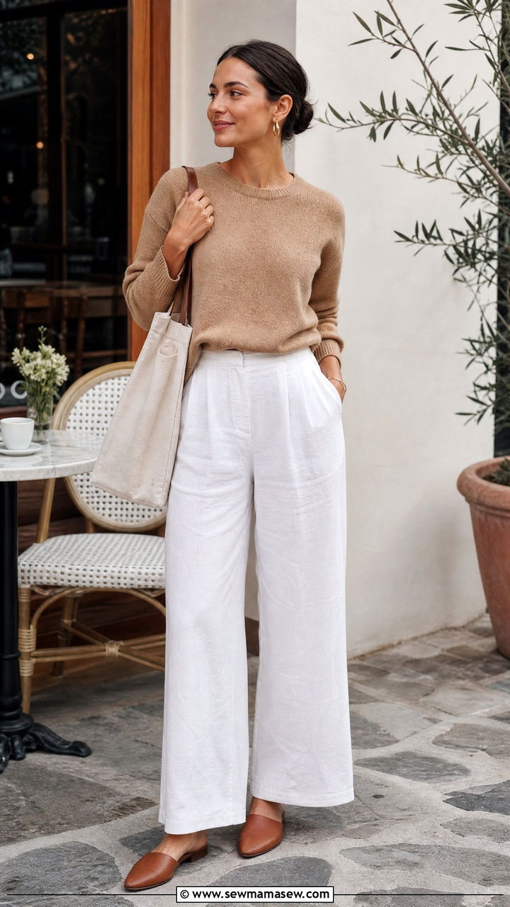 Linen Pants Outfit With Knit Sweater - 25 linen pants outfits inspo
