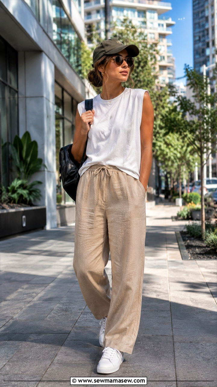 Linen Pants Outfit With Muscle Tee And Sneakers - 30 Linen pants outfit ideas for summer