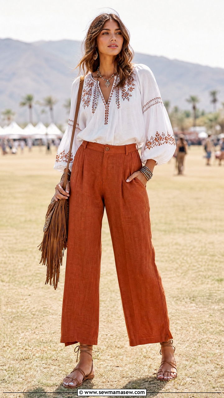 Linen Pants Outfit With Peasant Blouse - 25 linen pants outfits inspo