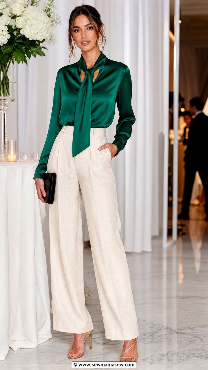 Linen Pants Outfit With Satin Blouse - 25 linen pants outfits inspo