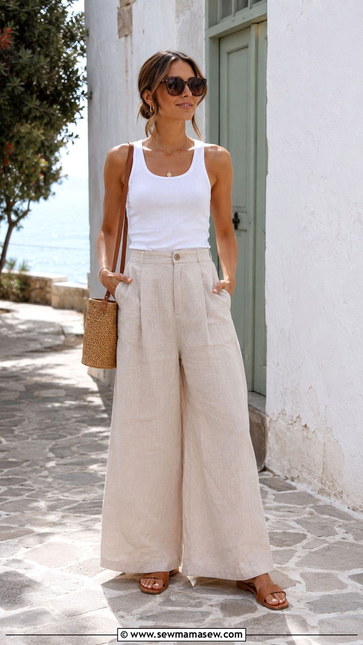 Linen Pants Oversized Sunglasses Spring Outfit - 20 spring outfits with bug eye sunglasses