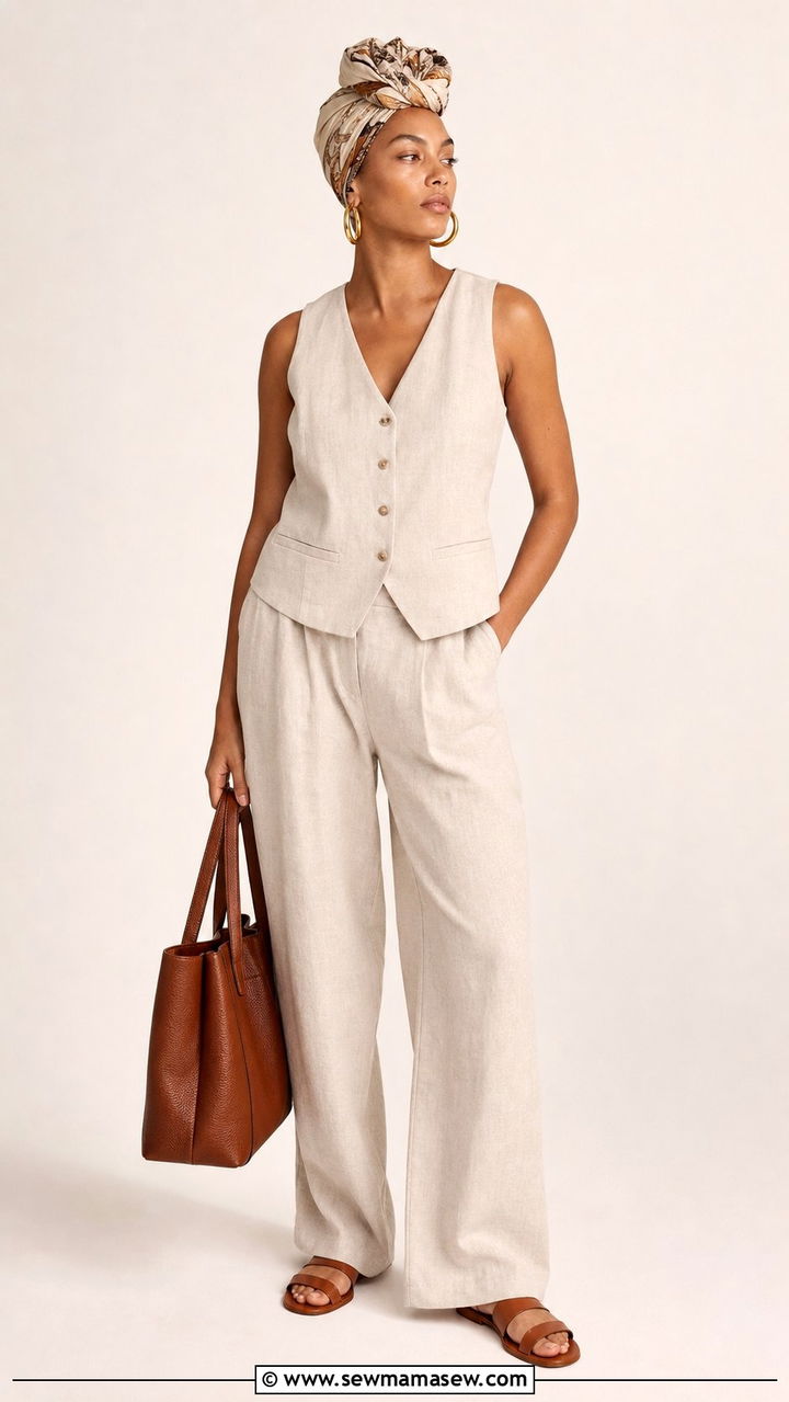 Linen Pants Set With Headwrap Hair Scarf Outfit - 25 summer outfits with hair scarf
