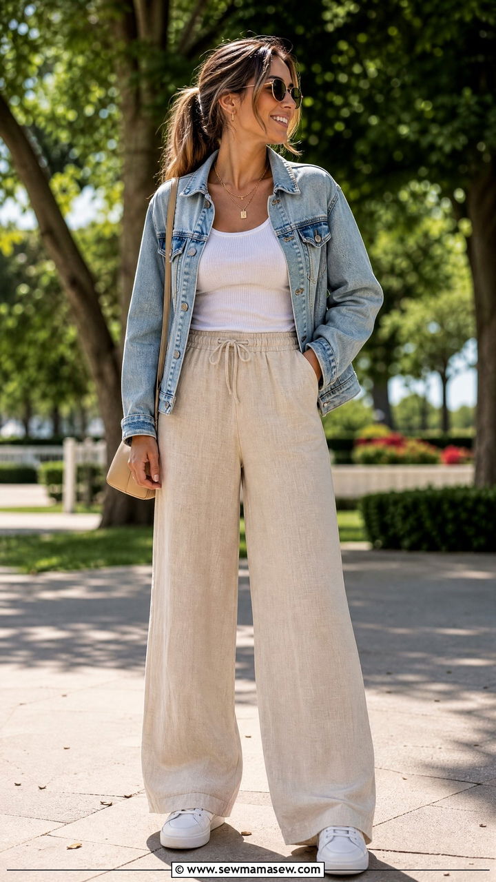 Linen Pants With A Denim Jacket And Tank - 25 How to style linen pants in spring
