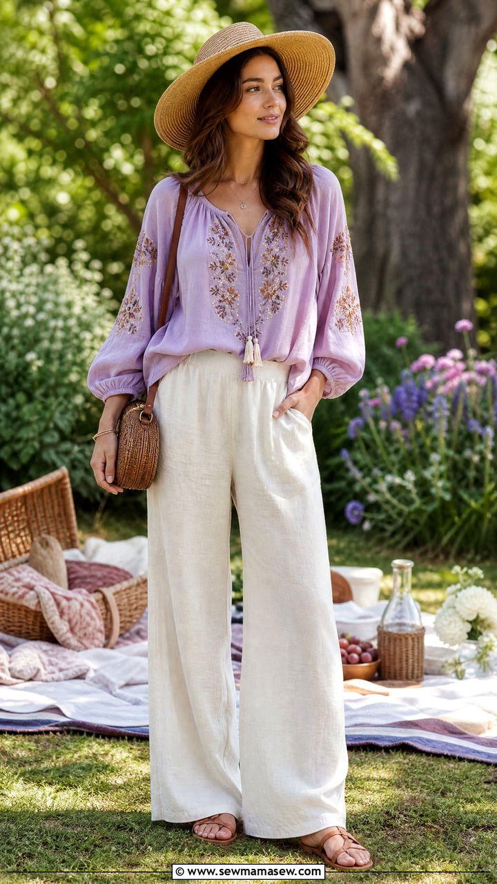 Linen Pants With Boho Blouse Outfit - 25 linen pants outfits aesthetic