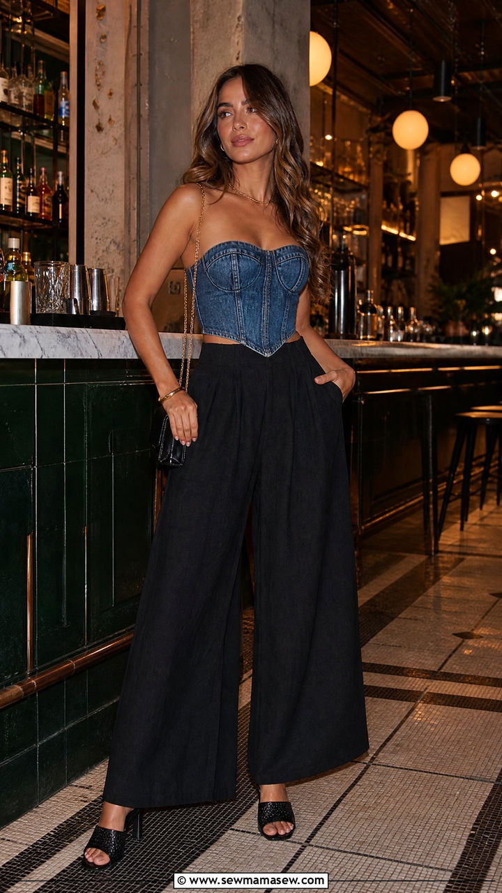 Linen Pants With Corset Top And Heeled Mules - 35 linen pants outfit ideas