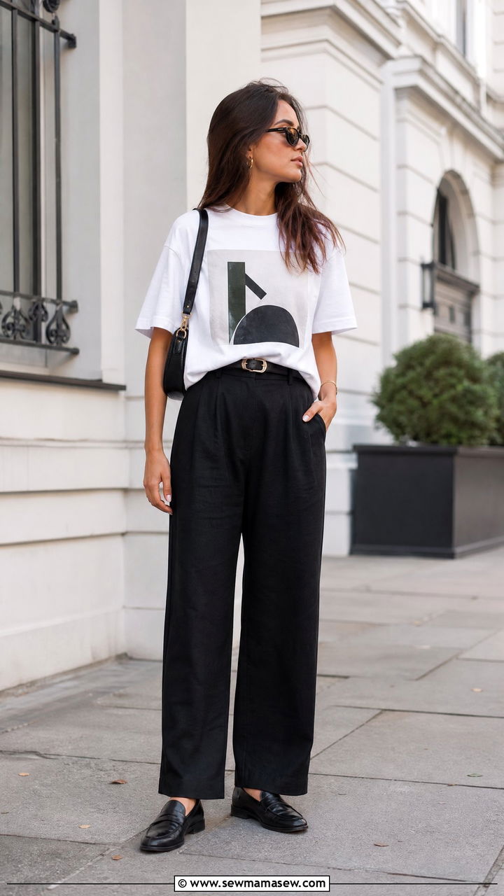 Linen Pants With Graphic Tee And Loafers - 35 linen pants outfit ideas