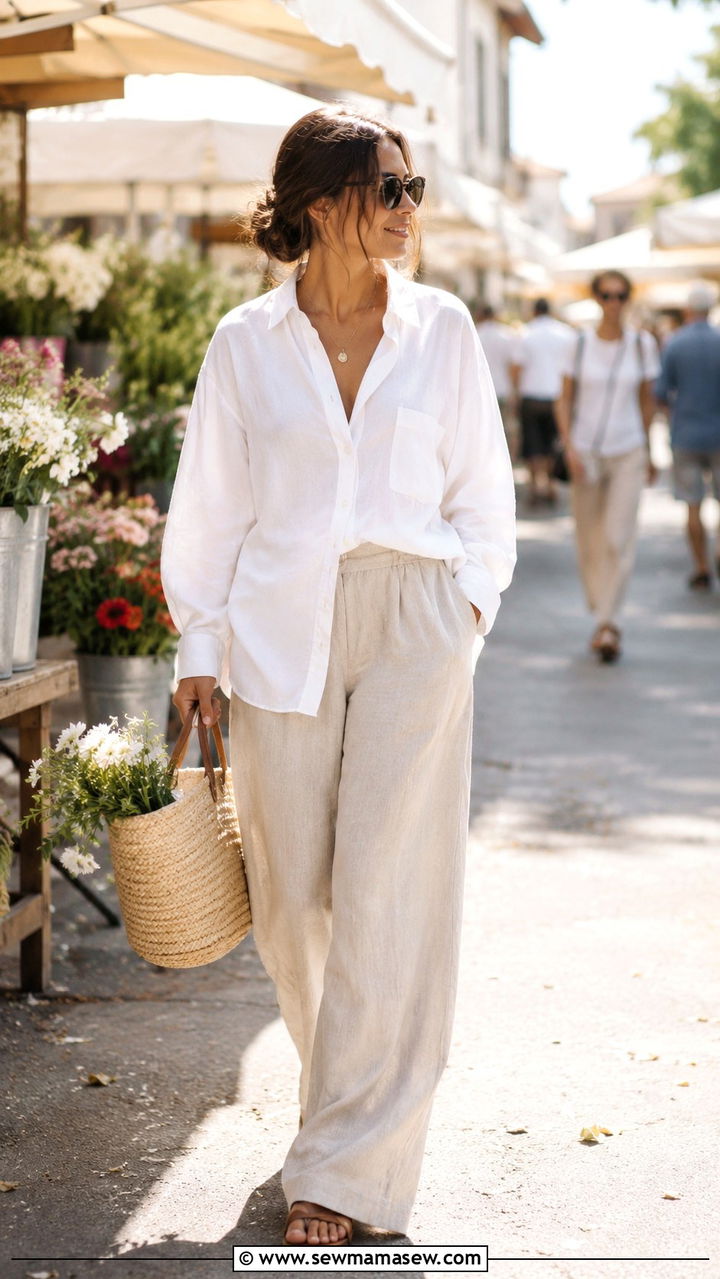 Linen Pants With Oversized Button Down - 30 Rich mom outfit ideas 2026