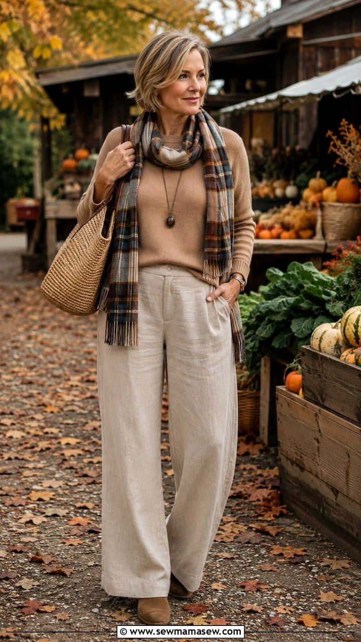 Linen Pants With Sweater Fall Outfit - 30 linen pants outfits for women over 40