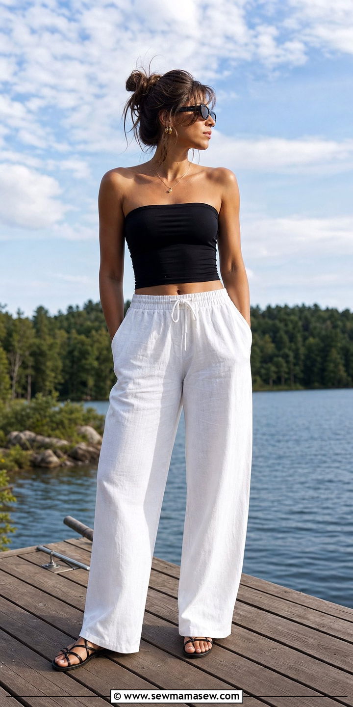 Linen Pants With a Tube Top - 25 Summer lake day outfit ideas