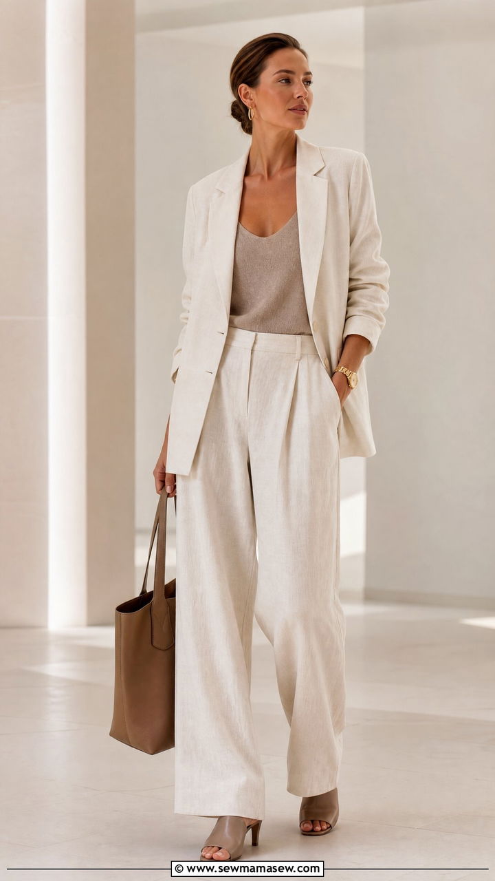 Linen Pants and Blazer - 25 chic linen pants outfit ideas