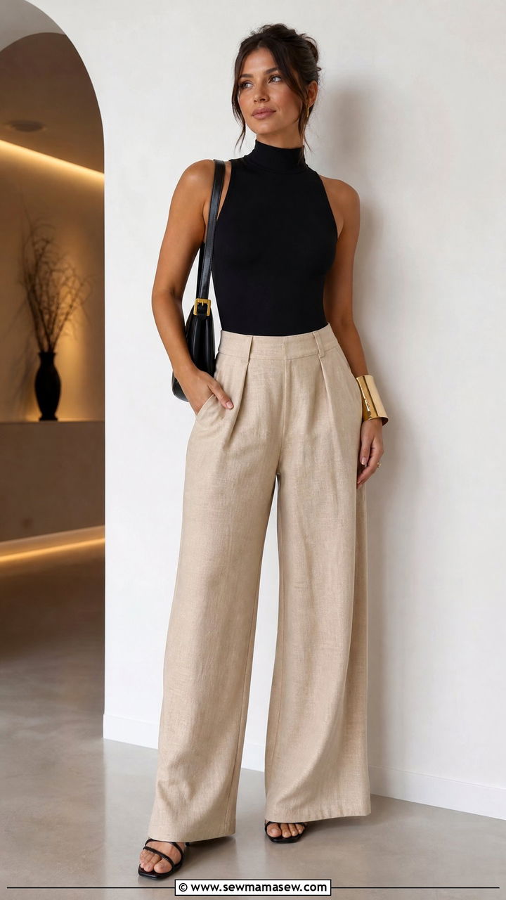 Linen Pants and Bodysuit - 25 chic linen pants outfit ideas