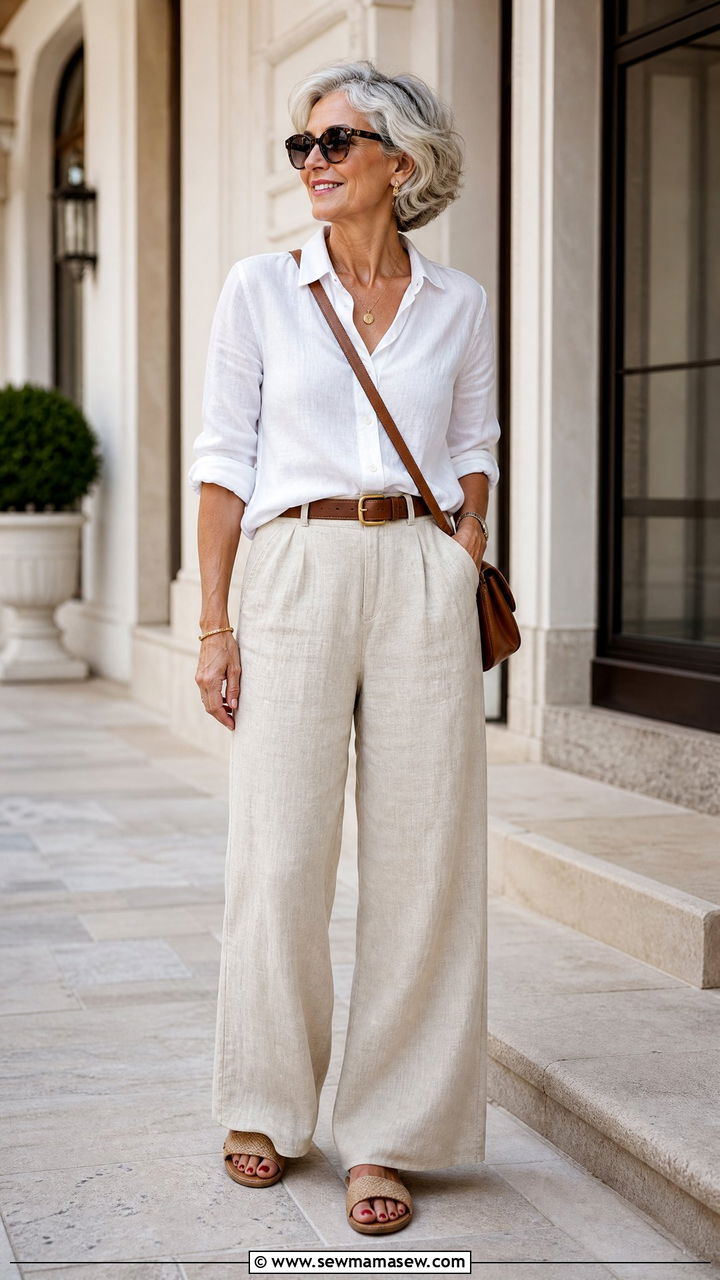 Linen Pants and Cotton Blouse - 30 Summer outfits for women over 70