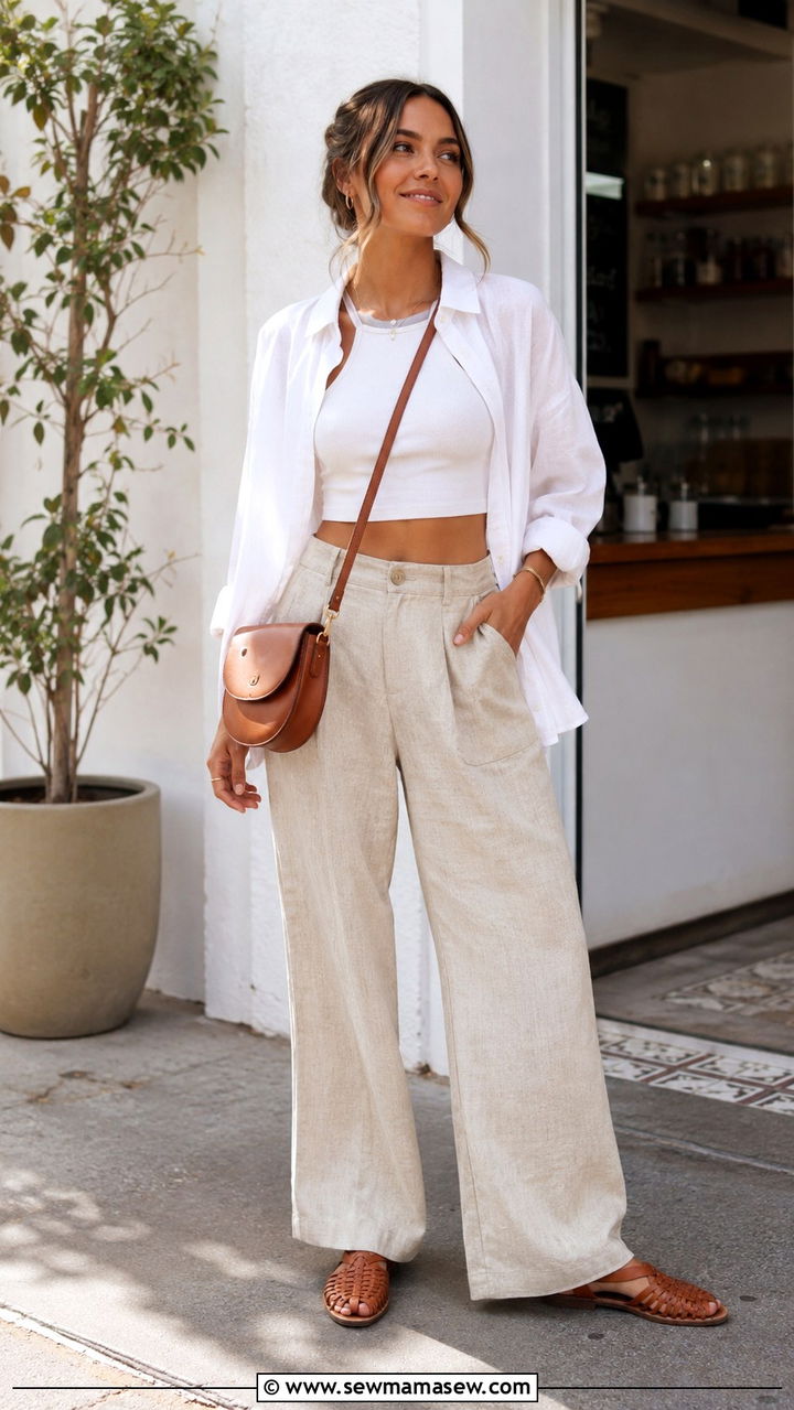 Linen Pants and Crop Top Brunch Outfit - 25 seasonal brunch outfit ideas