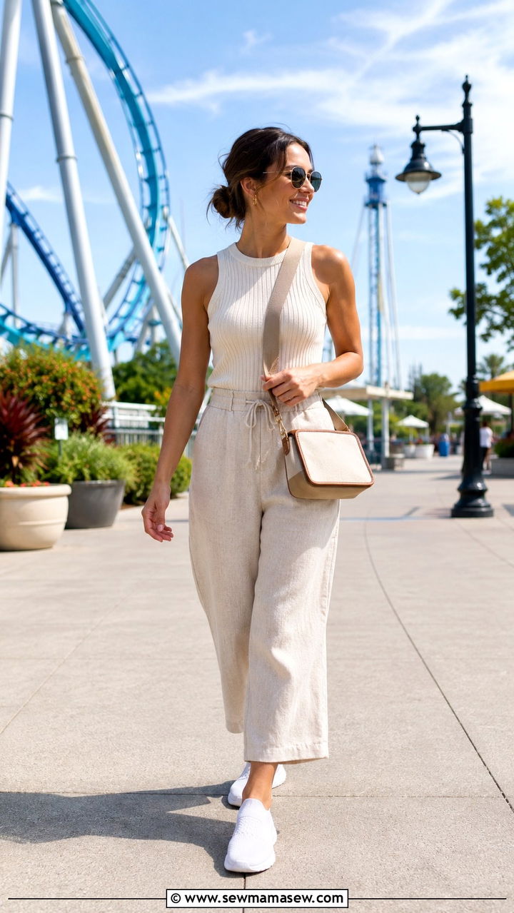 Linen Pants and Sleeveless Top Cedar Point - 20 Cedar Point outfit ideas