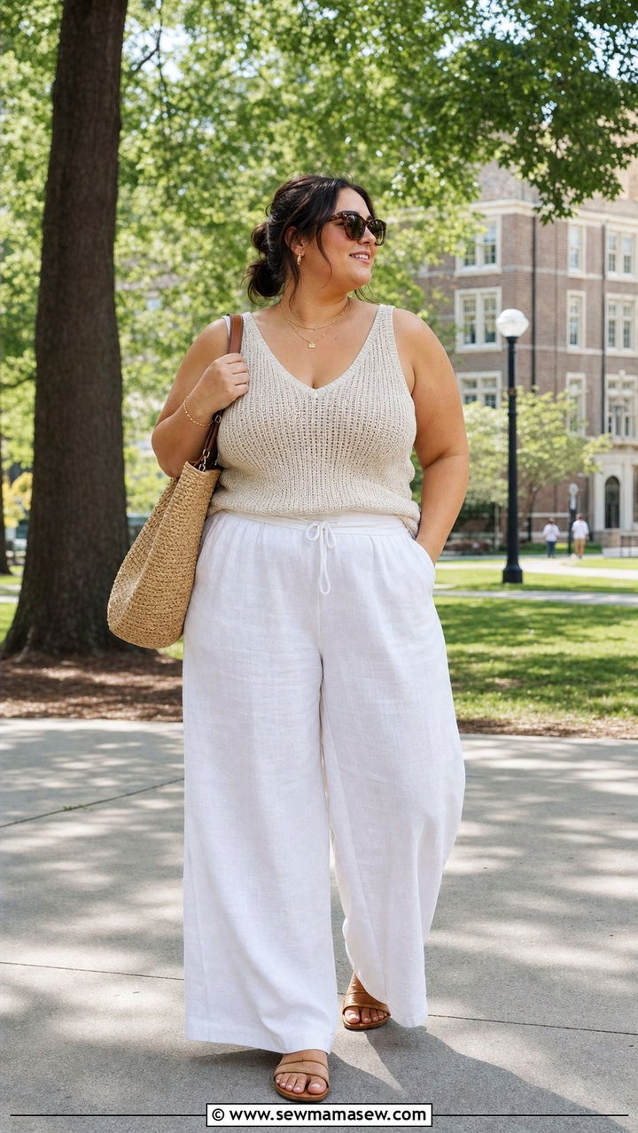 Linen Pants and Sleeveless Top College Outfit - 25 College outfit ideas plus size
