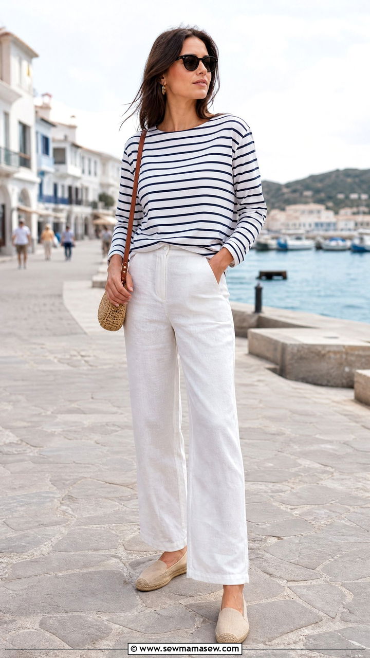 Linen Pants and Striped Top - 25 chic linen pants outfit ideas