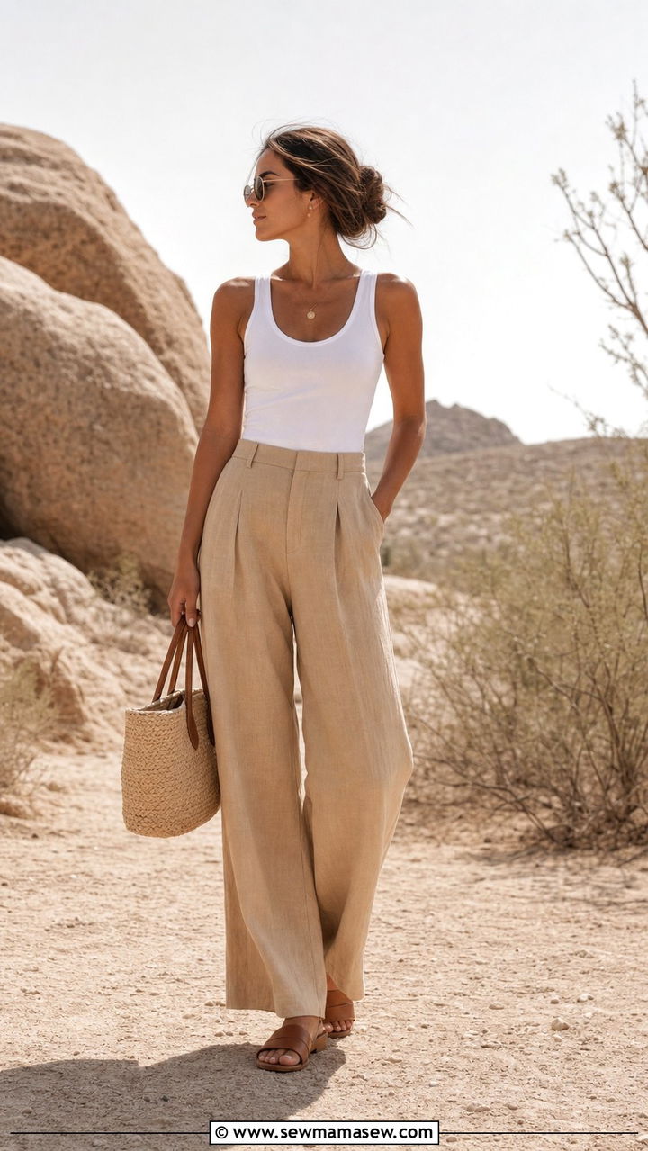 Linen Pants and Tank Top Desert Look - 25 Spring desert outfits