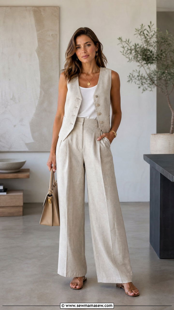 Linen Pants and Vest Matching Set Outfit - 35 linen pants outfits ideas