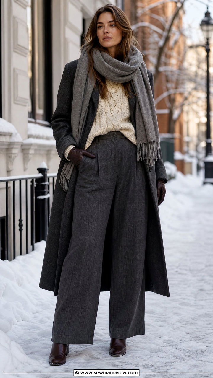 Linen Pants in Winter with Chunky Sweater - 35 linen pants outfits ideas