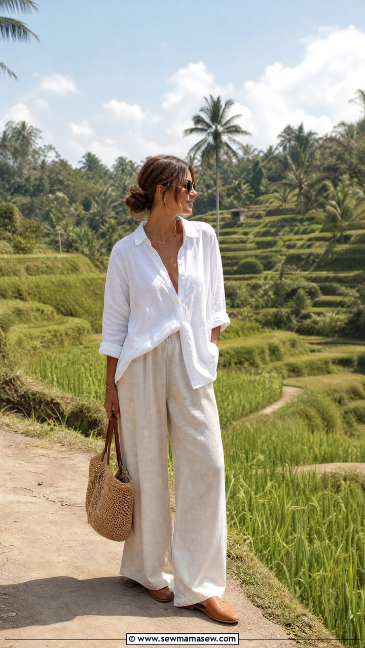 Linen Pants with Button Up Shirt - 30 Summer Bali outfit ideas