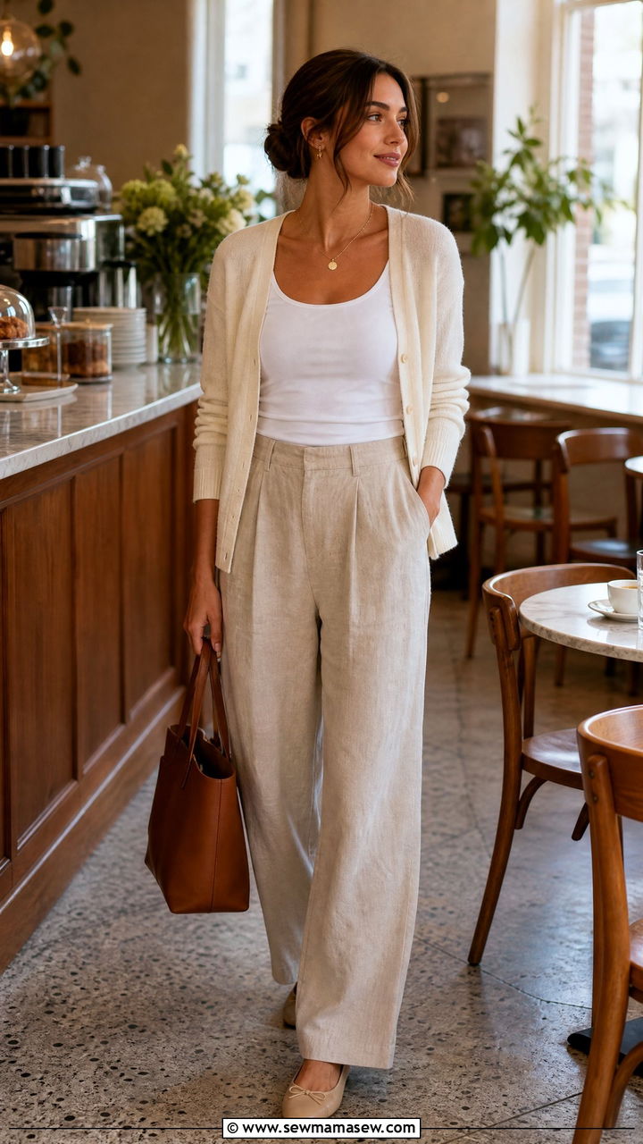 Linen Pants with Cardigan Outfit - 35 linen pants outfits ideas
