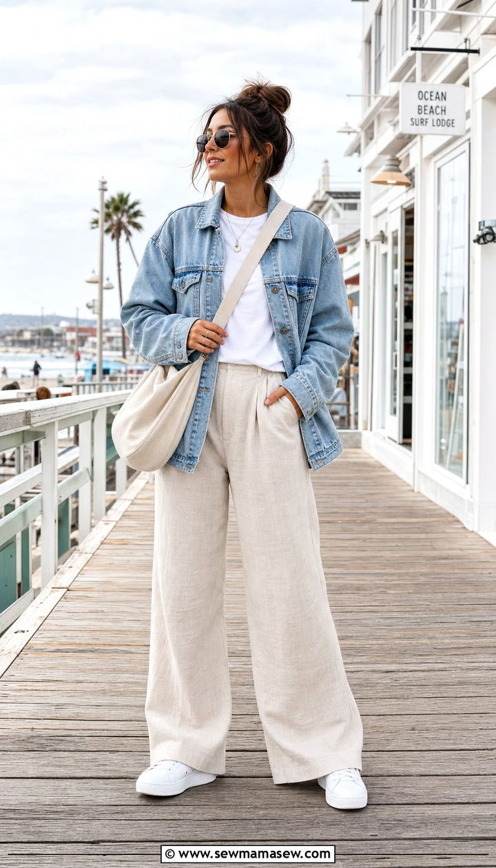 Linen Pants with Denim Jacket Outfit - 35 casual linen pants outfits