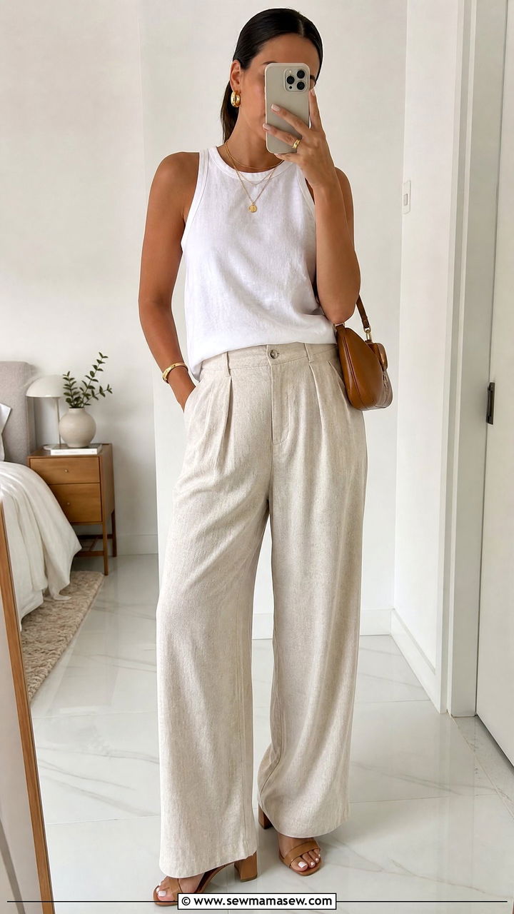 Linen Pants with Gold Jewelry - 25 chic linen pants outfit ideas