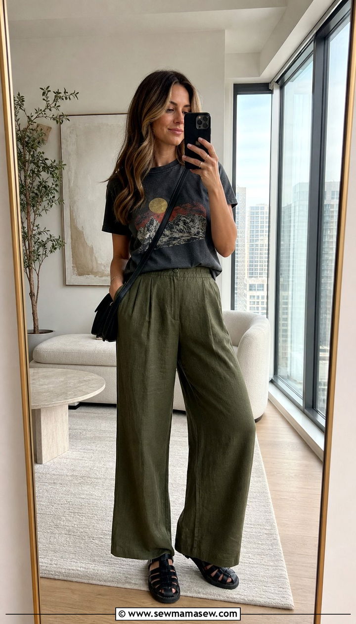 Linen Pants with Graphic Tee - 25 summer linen pants outfit ideas