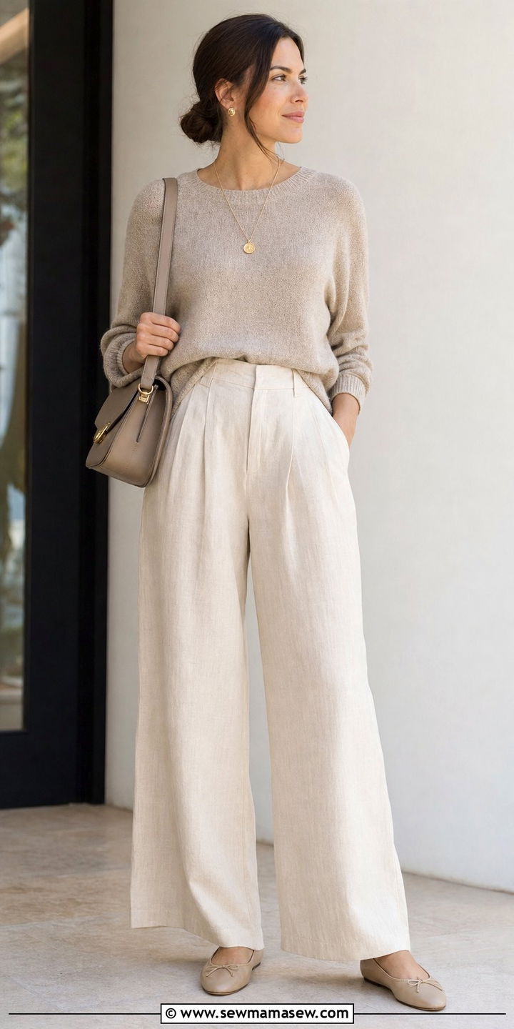 Linen Pants with Knit Sweater Outfit - 35 casual linen pants outfits