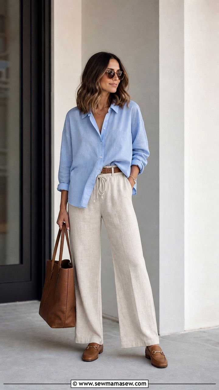 Linen Pants with Oversized Button Down Shirt Outfit - 35 casual linen pants outfits