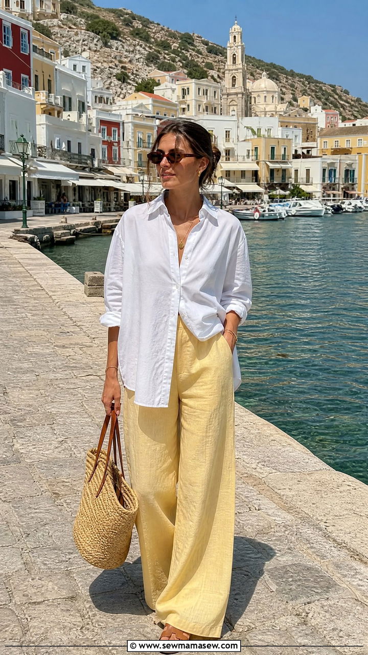 Linen Pants with Poplin Shirt - 25 fashion inspo outfits for women