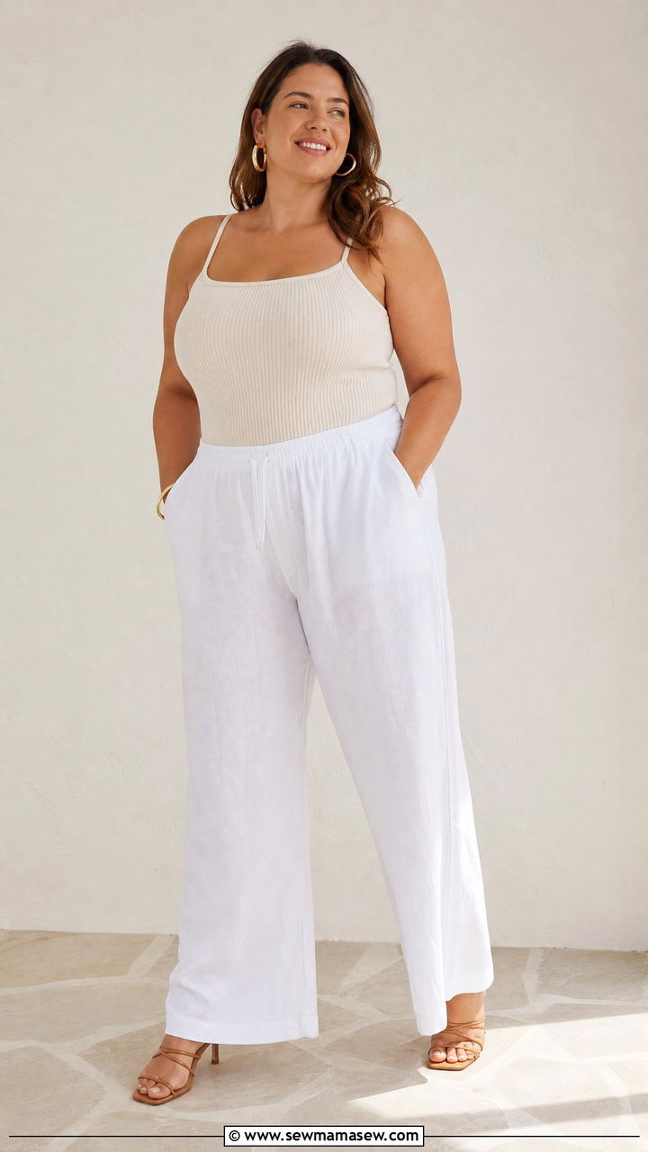 Linen Pants with Ribbed Tank and Strappy Sandals - 25 Linen pants outfit ideas plus size