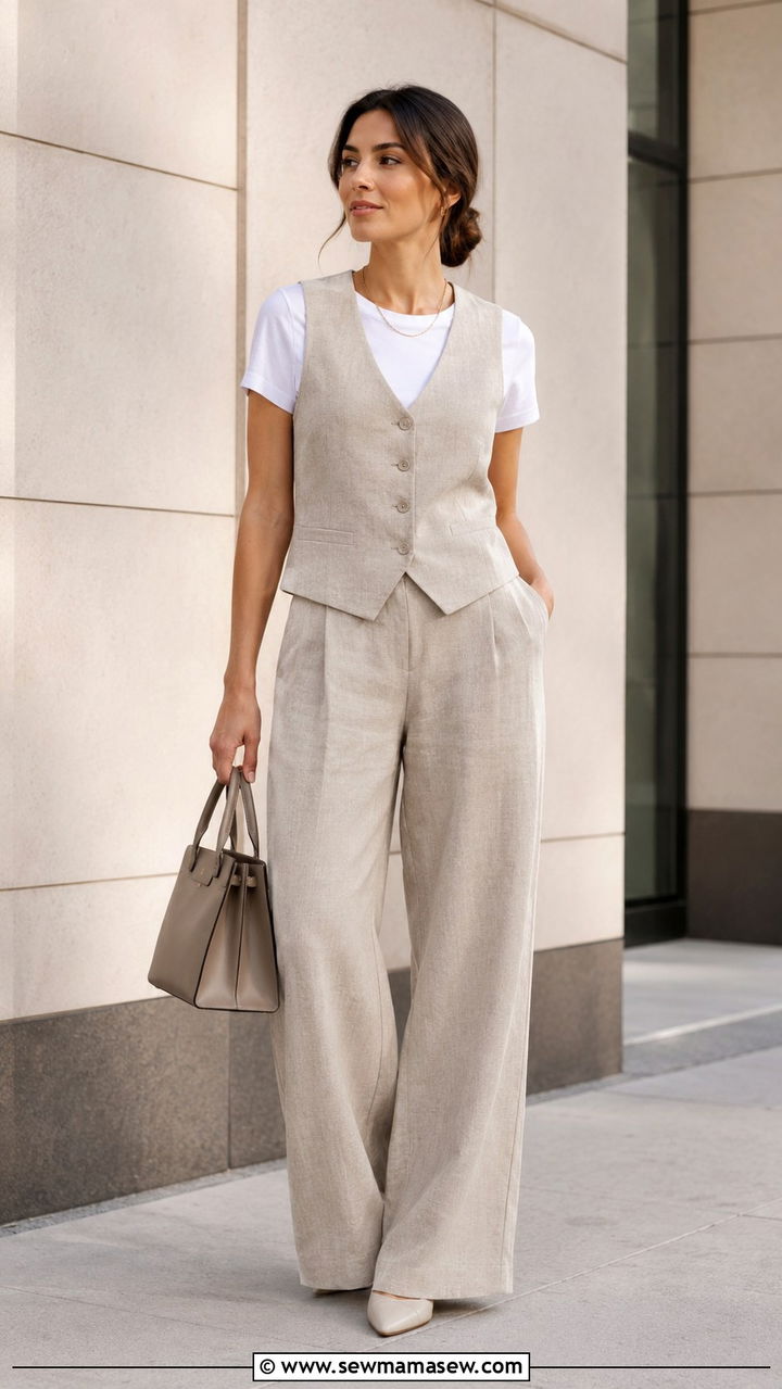 Linen Pants with Waistcoat Vest - 30 how to style linen pants outfits