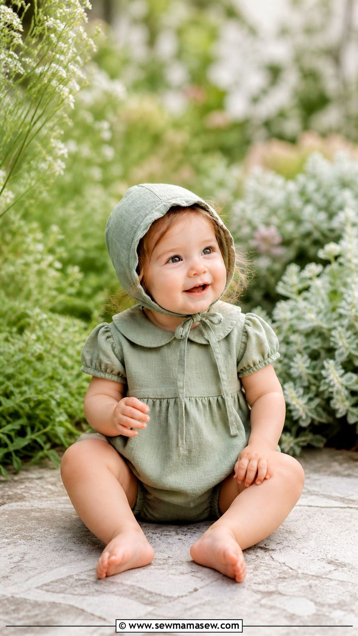 Linen Romper With Bonnet Baby Girl Outfit - 20 1 year photo outfit ideas