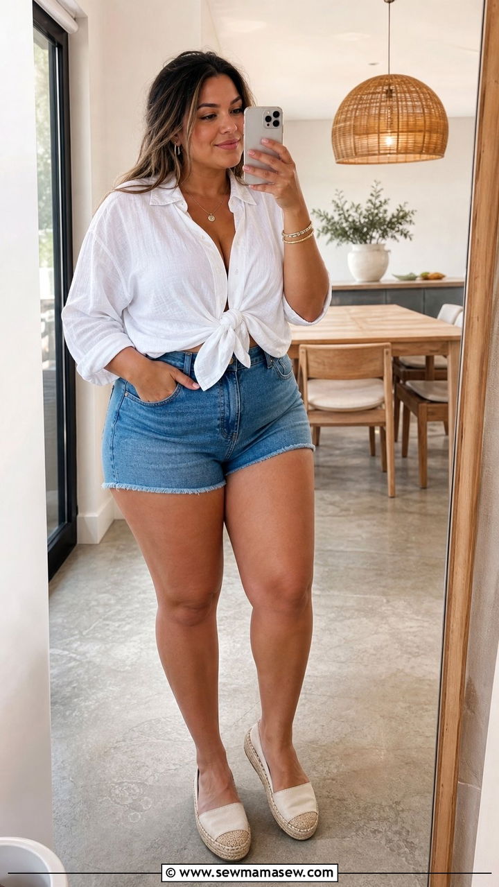 Linen Shirt and High Waisted Shorts - 35 Brunch outfits for plus size