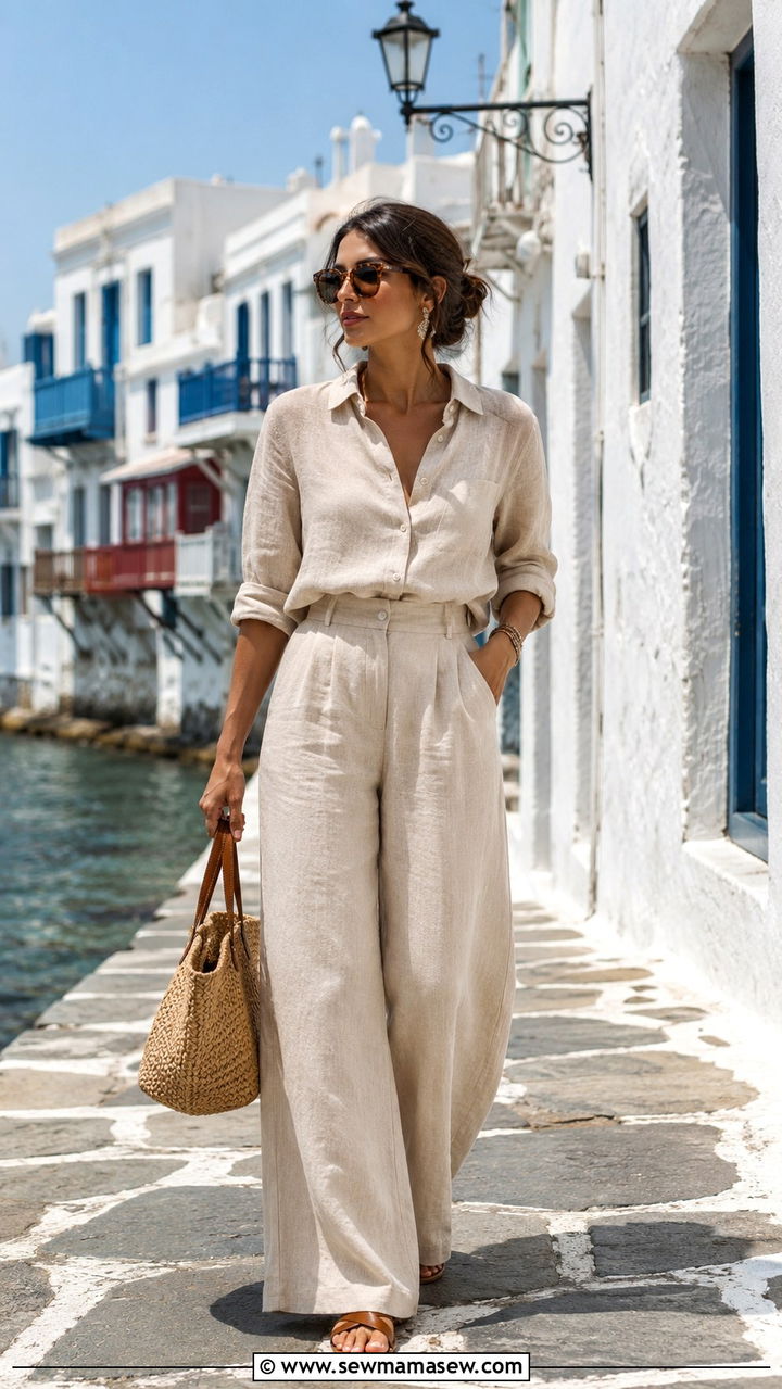 Linen Shirt and Palazzo Matching Set - 30 Palazzo pants matching set outfit ideas