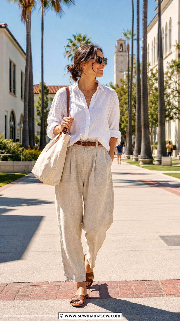 Linen Shirt and Relaxed Trousers Summer MBA Outfit - 30 MBA student outfit ideas